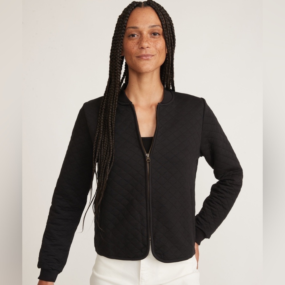 Marine Layer Corbet Quilted Bomber Jacket Black Size M Lightweight Zip Up